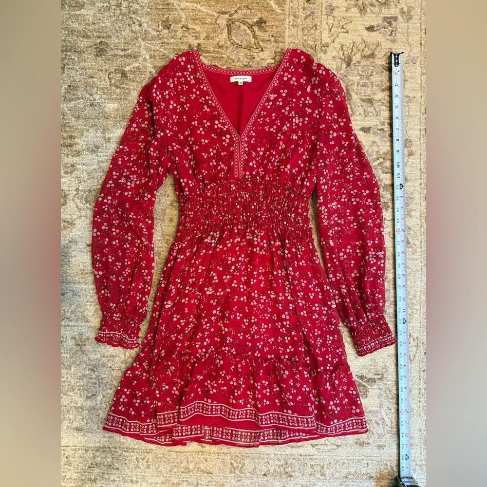 Max Studio Red Floral V-Neck Dress